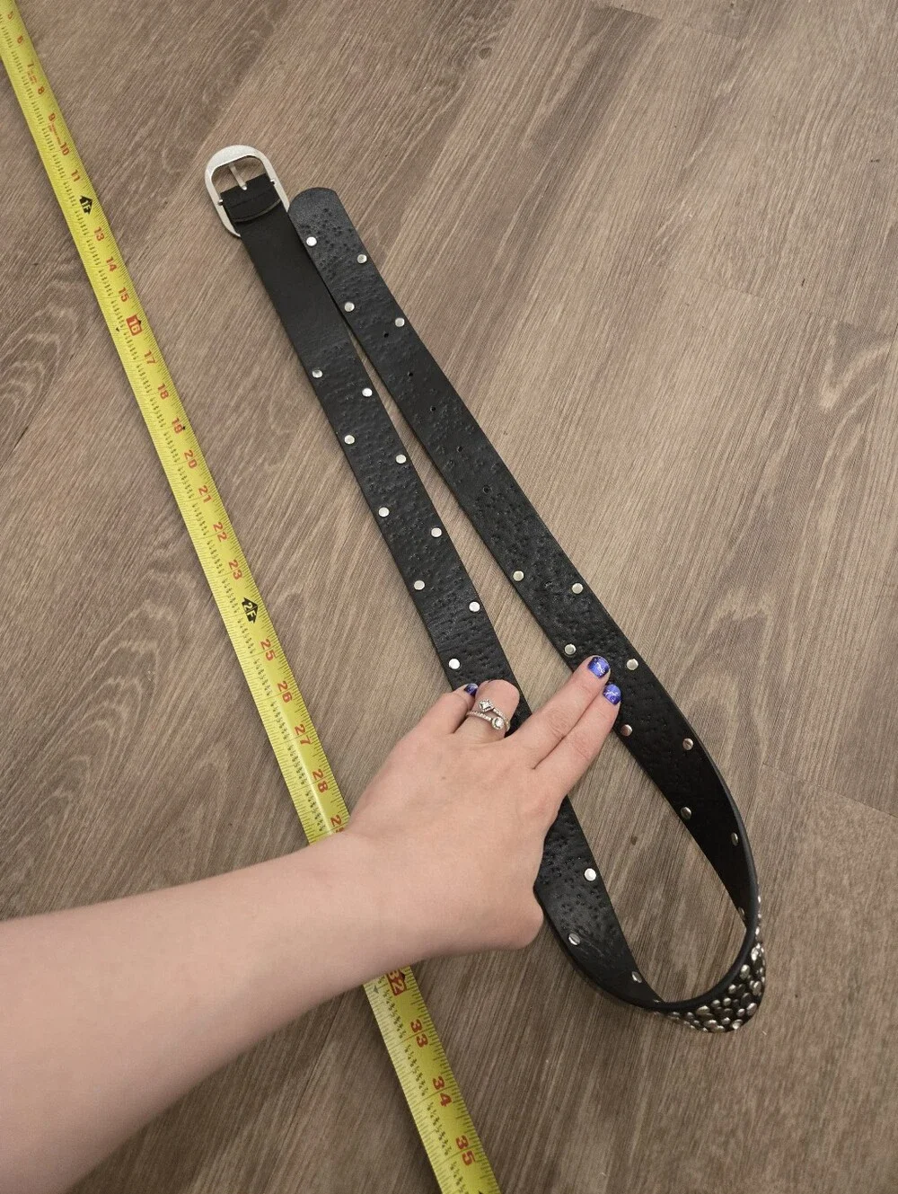 Black Silver Stud Studded Belt punk emo goth faux leather 36